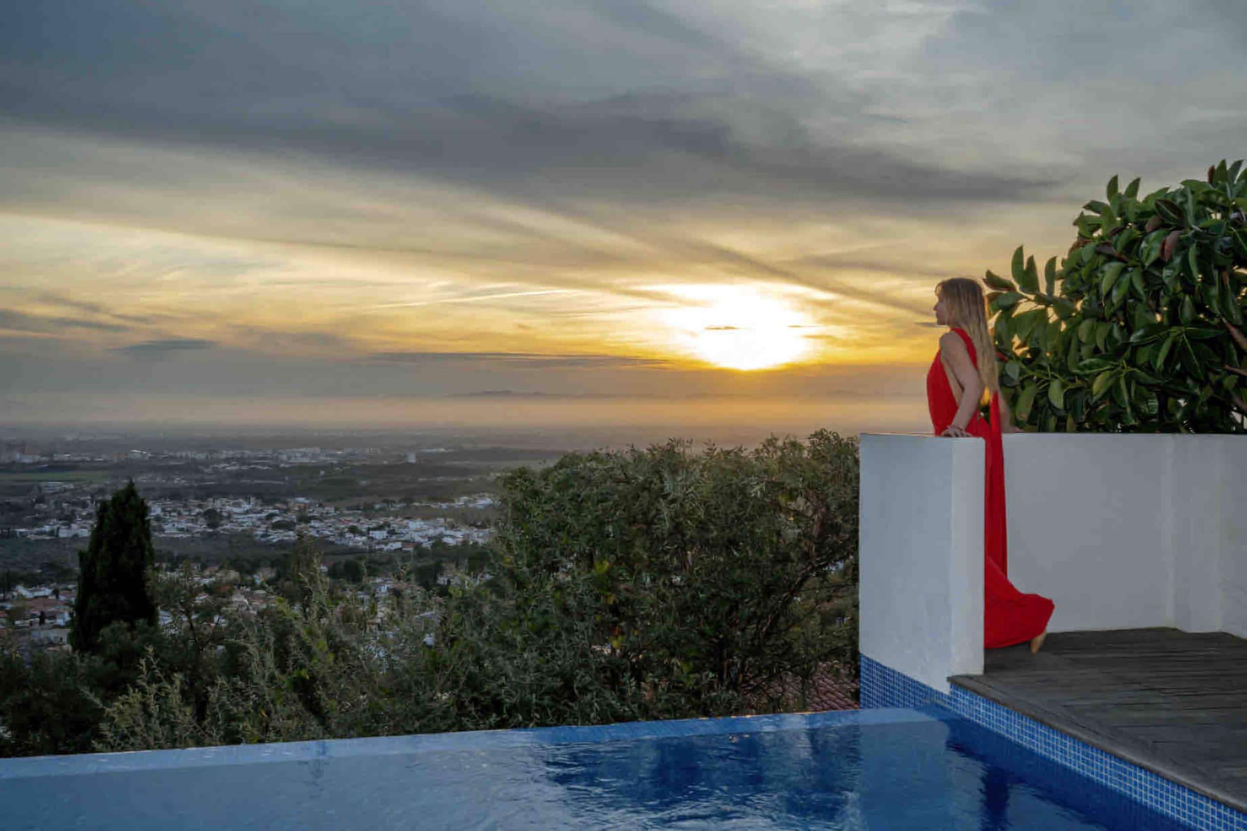 Sunset from the terrace, looking out over the valley